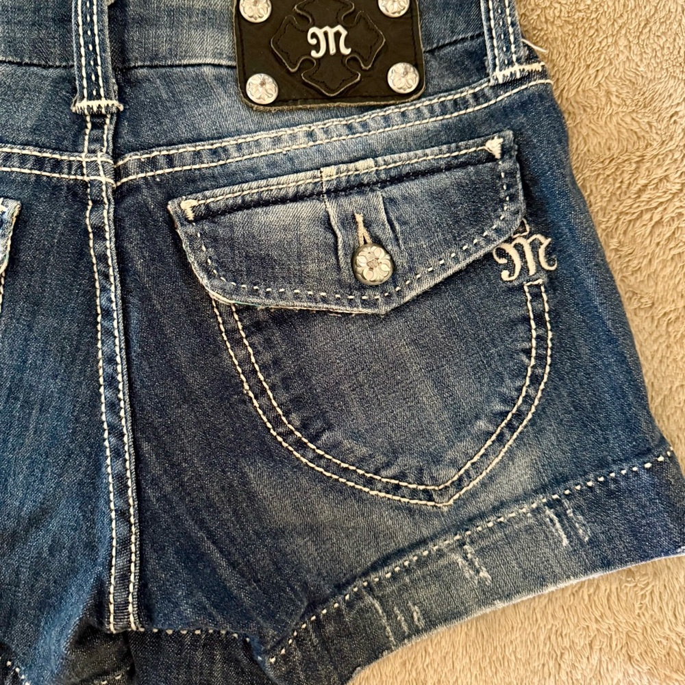 Miss Me Dark Blue Denim Shorts with Silver Accents